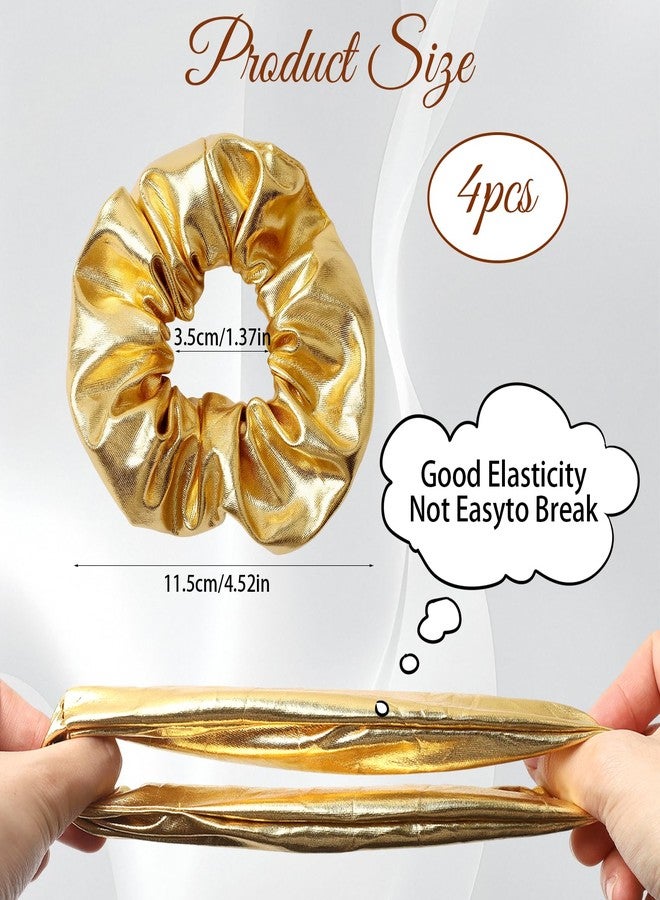 LUSTRIB 4 Pcs Gold Hair Scrunchies, Shiny PU Leather Hair Ties for Women & Girls, Elastic Glam Hair Accessories for Cheerleading Teen Girls College Sports Ponytail & Daily Use - Image 2